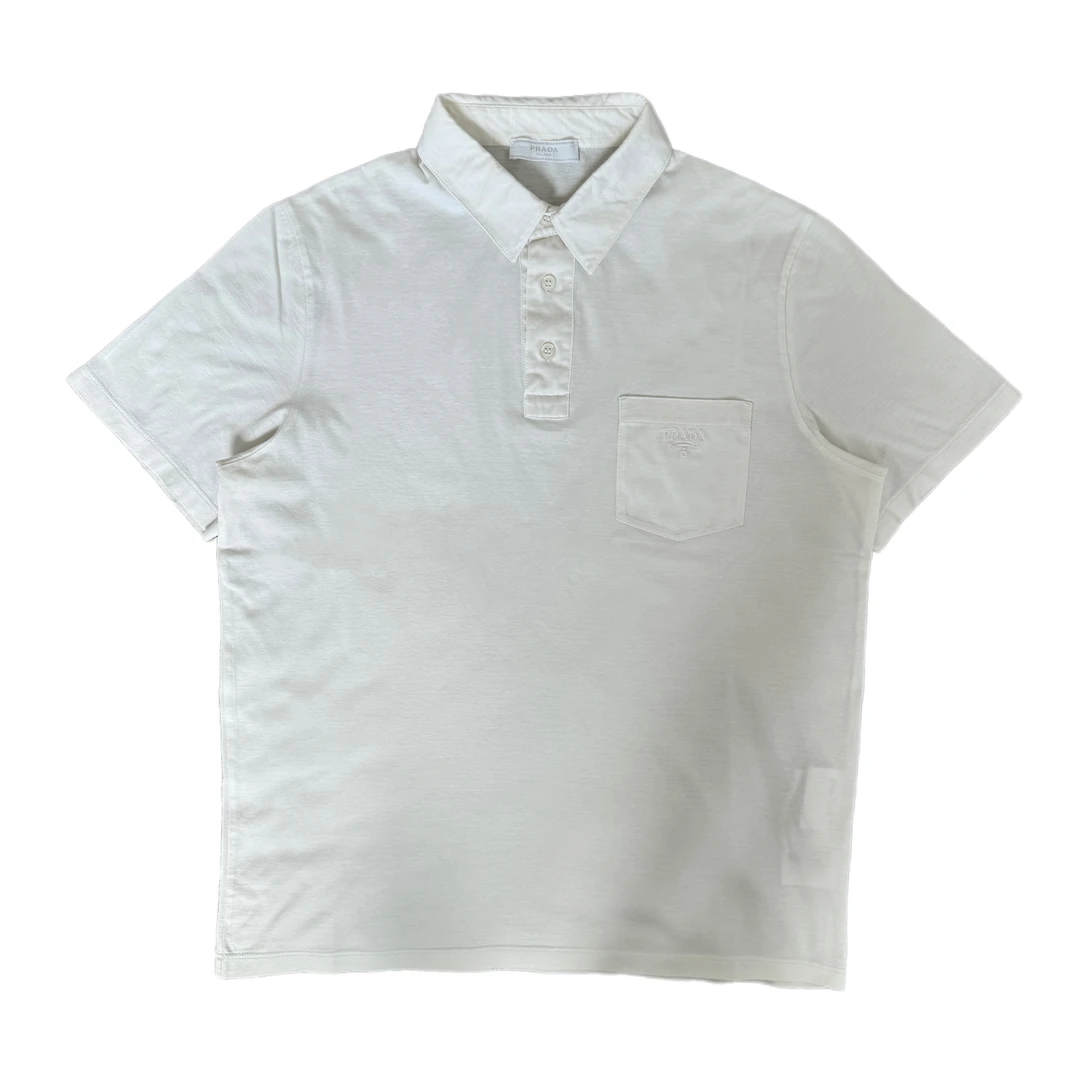 99新 Prada/普拉达 白色口袋刺绣logo Polo衫M码