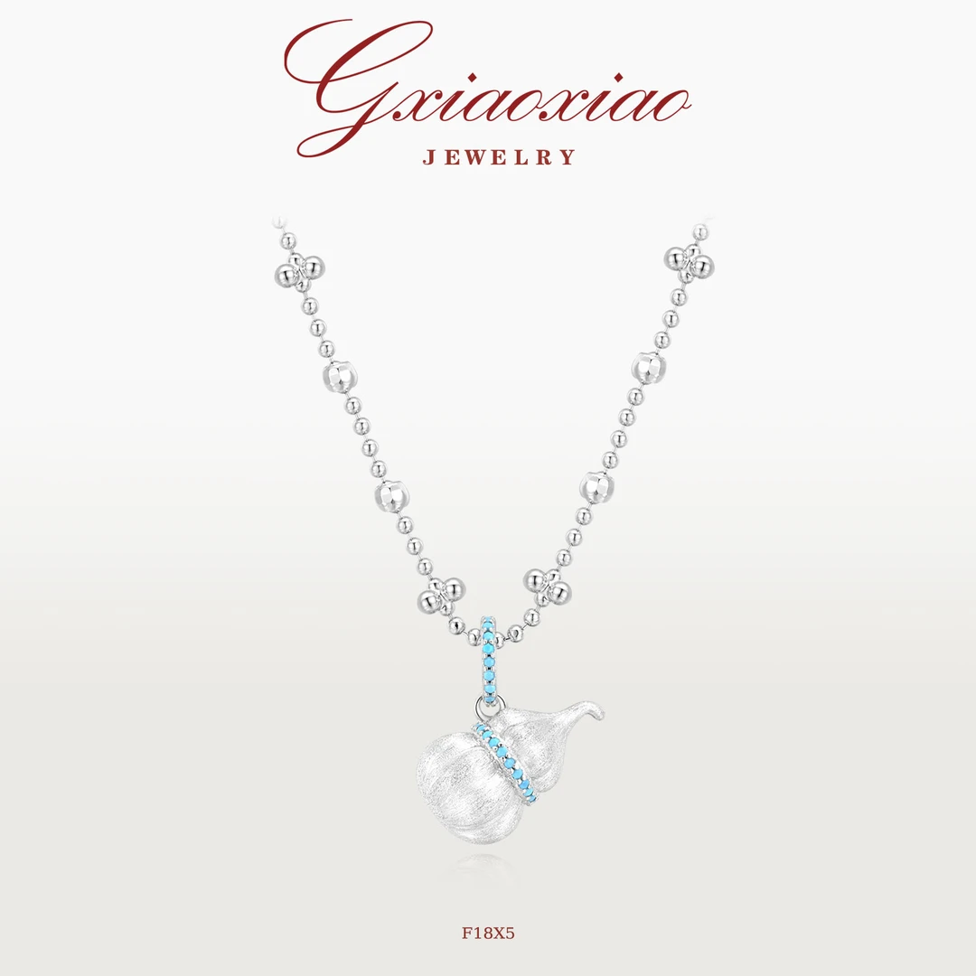 G XIAOXIAO 镀K金 气质百搭高级感新中式蓝色南瓜葫芦项链 F18X5