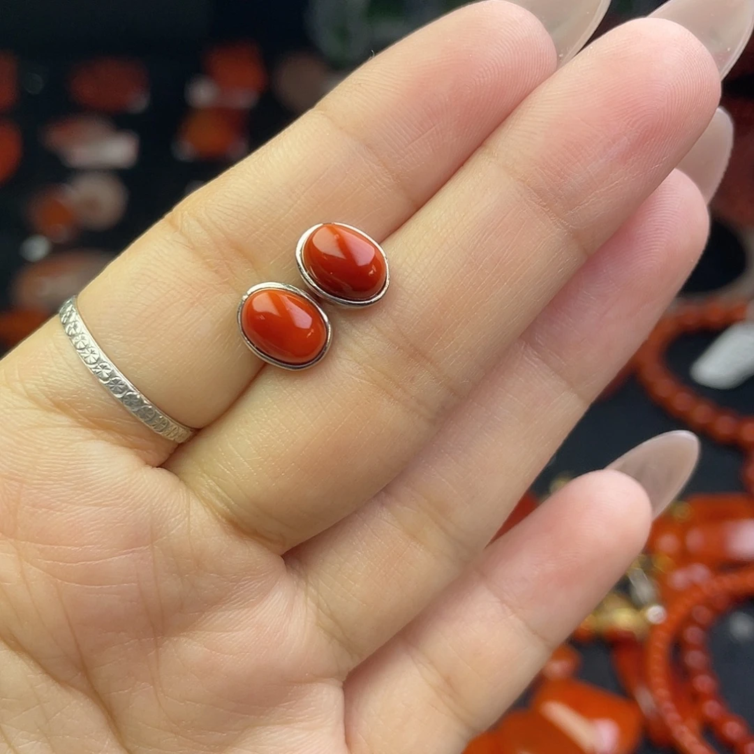 南红玛瑙未镶嵌耳钉原矿南红耳钉