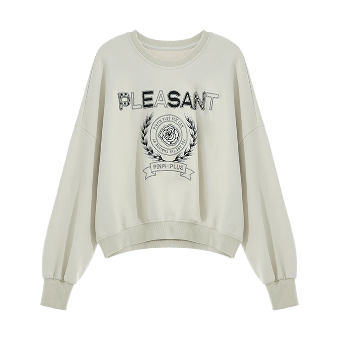 「PINPINPLUS」「PP+」百搭宽松印花圆领卫衣3A35751AWP