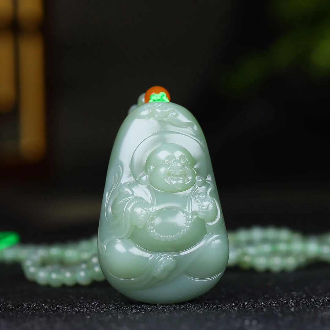1201136和田玉碧玉弥勒佛挂件