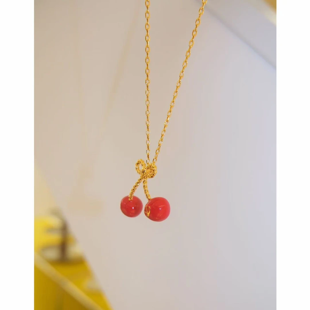 铜合金锆石项链 小众设计百搭ins樱桃项链48766