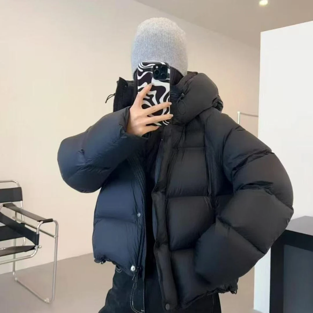 泡芙款纯色保暖棉服面包服短款休闲百搭连帽