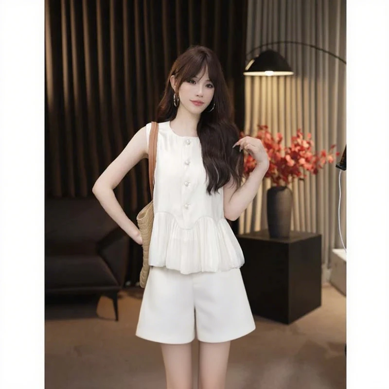 【白色】【两件套】背心女2025夏季新款宽松显瘦马甲+直筒裤套装D2767