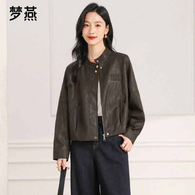梦燕春秋女款气质机车风仿皮时尚百搭宽松休闲舒适茄克AA06B5021