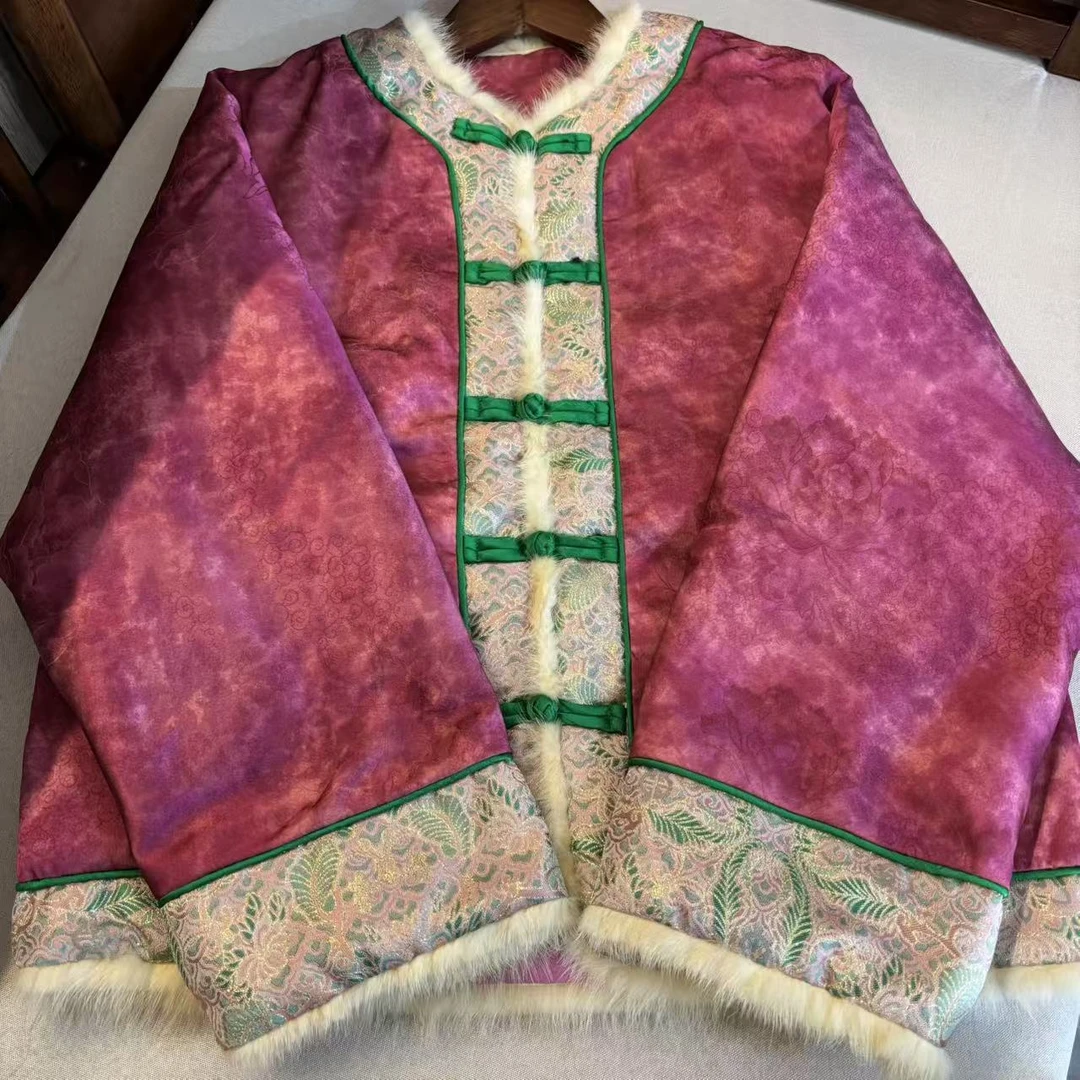 水如画《戴月》重磅高定人丝水貂毛~新中式提花厚款外套