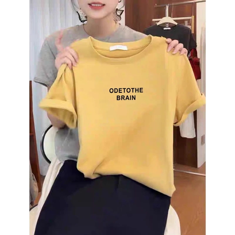 设计感小众正肩短袖t恤女2025新款流行时尚百搭洋气黄色上衣夏季