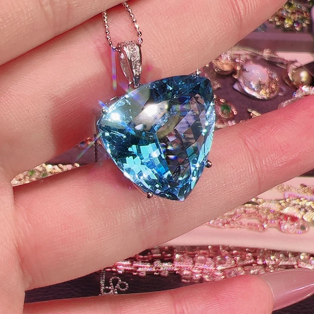 托帕石吊坠银S925镶嵌烟**火