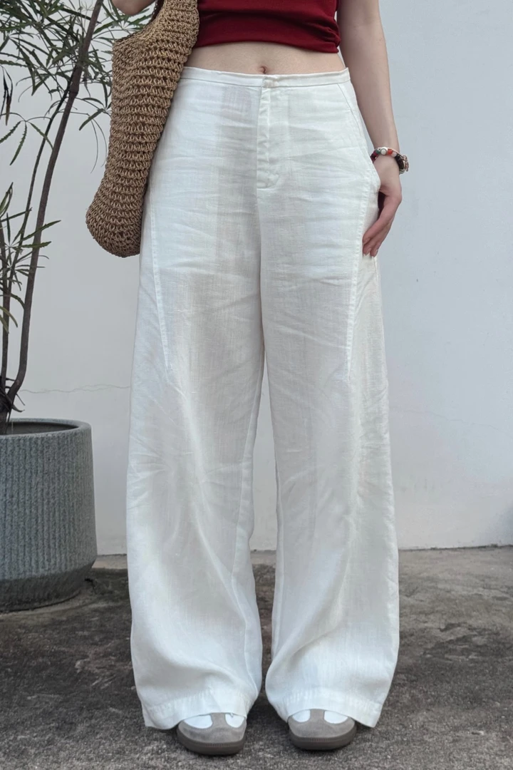 【酵洗100%纯亚麻】21支双雨露亚麻女裤老钱慵懒风弯刀阔腿裤