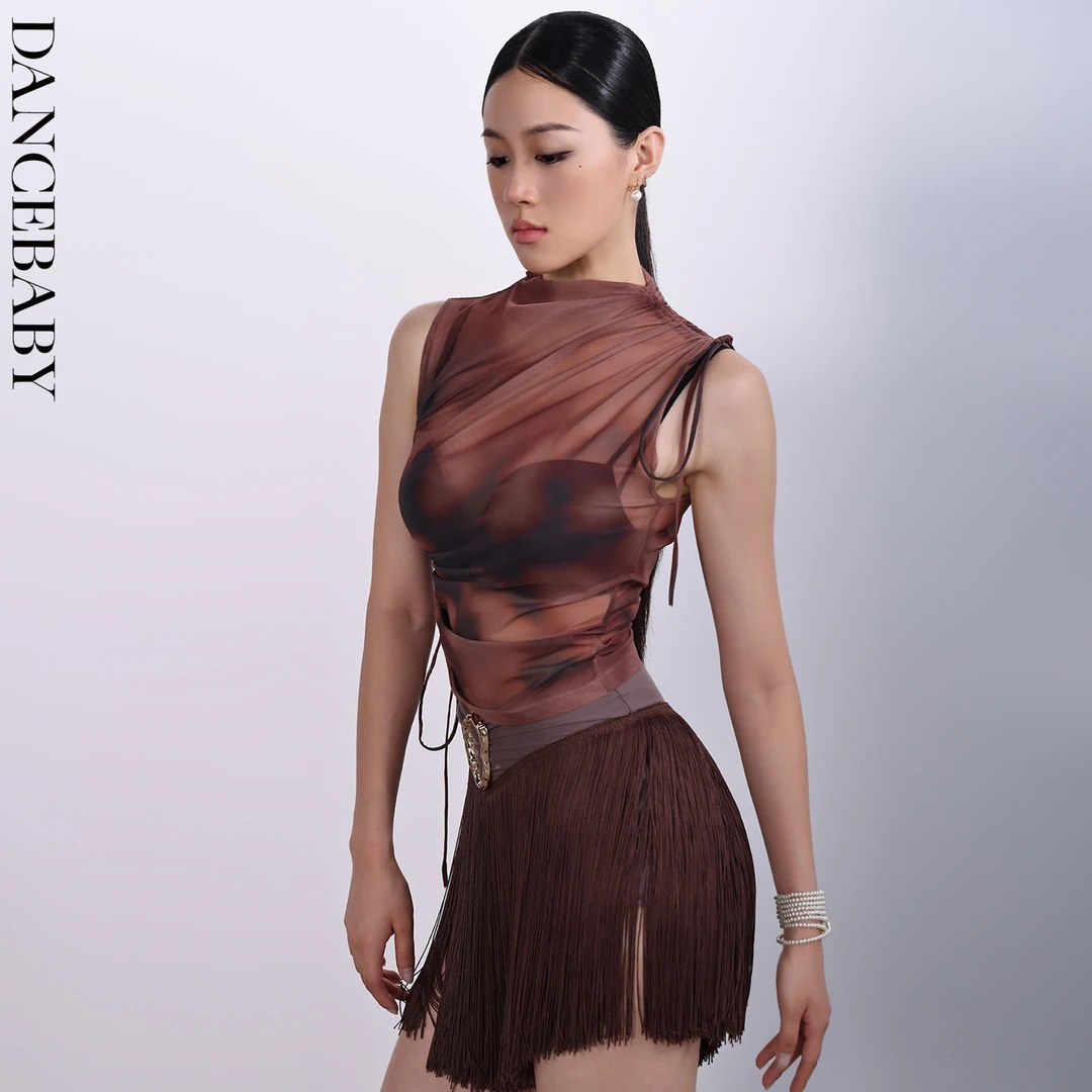 Dancebaby2025新款拉丁舞服舞衣时尚舞服无袖印花专用舞蹈上衣A35