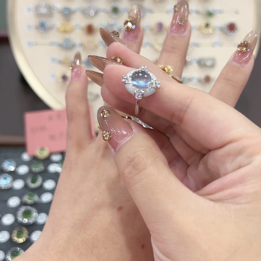 蛇纹石玉戒指银S925镶嵌