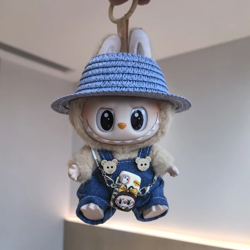 labubu娃衣套装新款可爱17厘米搪胶公仔拉布布衣服背带裤帽子套装