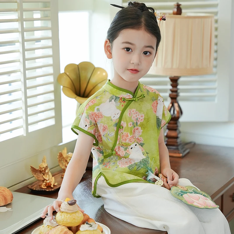 80649汉服女童中国风2025新款儿童古风演出服两件套新中式套装