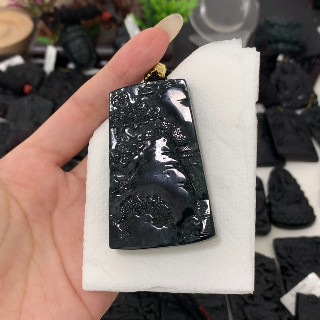 翡翠未镶嵌挂件天然缅甸a货钢琴黑挂件