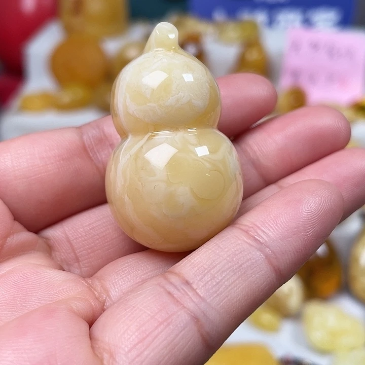 裸石蜜蜡未镶嵌白花蜡立体葫芦