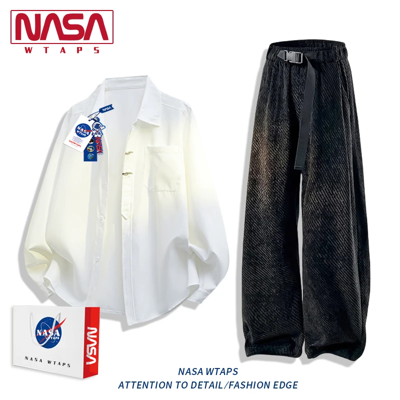 NASA WTAPS轻奢痞帅男装衬衫套装男款夏秋季潮男孩休闲运动两件套