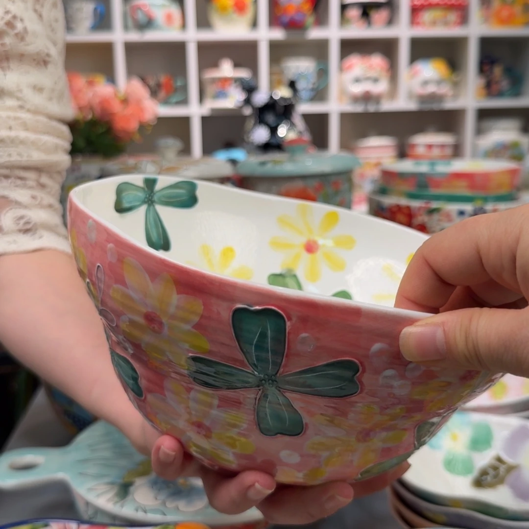 陶瓷8.5英寸粉色葫芦汤碗一只