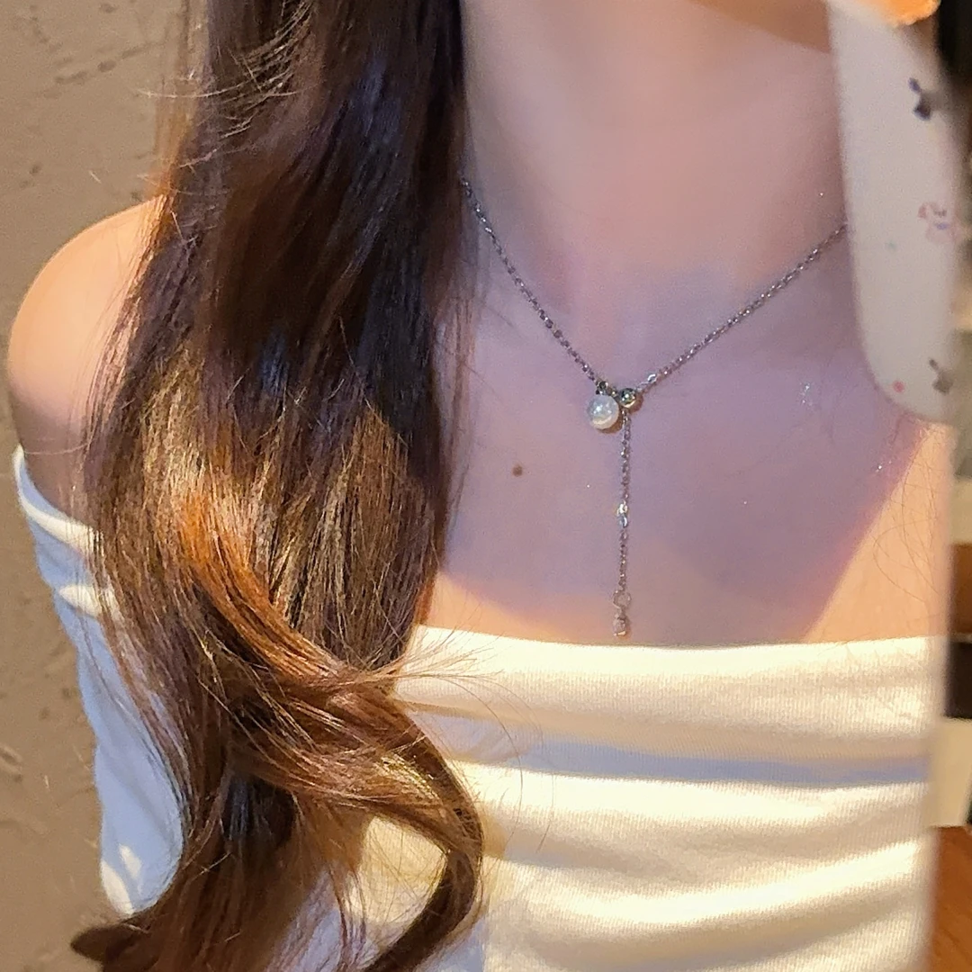 铜合金吊坠 人鱼之泪珍珠项链女抽拉锁骨链高级感轻奢颈链choker