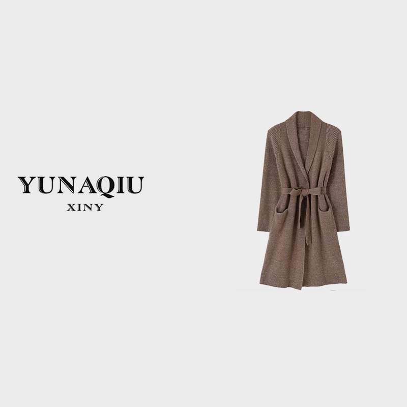 秋冬落肩披肩外套中长款慵懒风加厚长袖宽松开衫大衣-6004