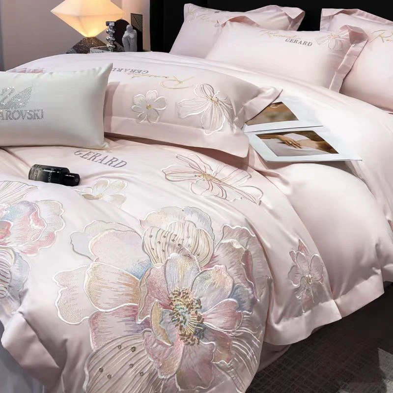 2025新款长绒棉刺绣四件套-粉