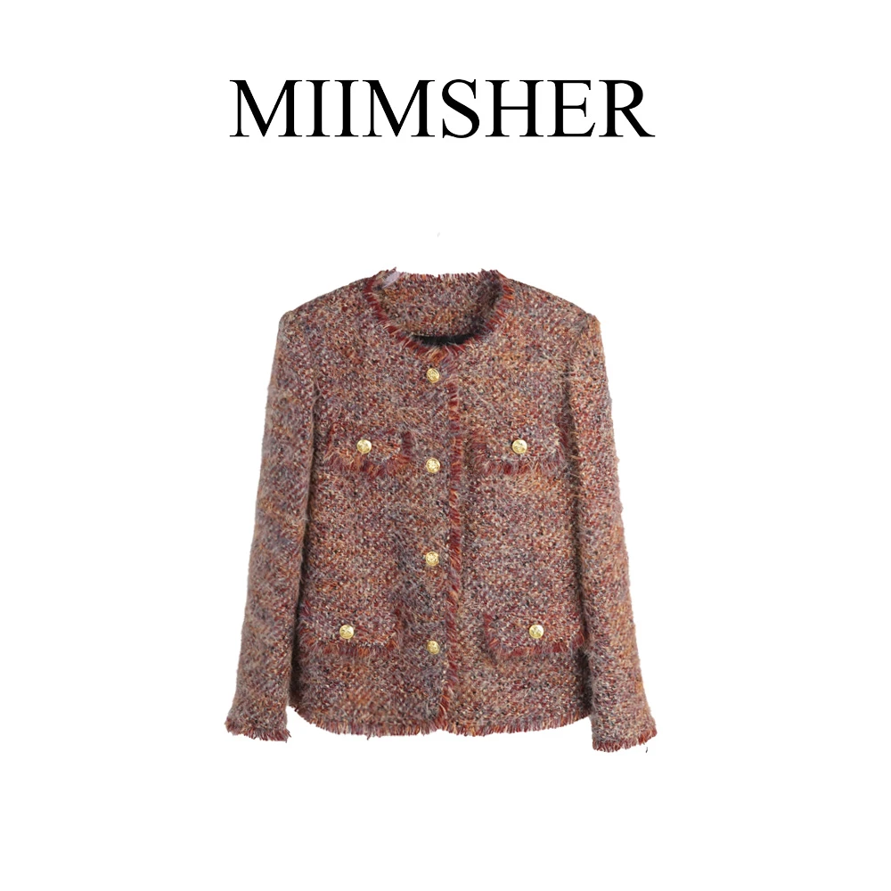 提琴诗人羊毛羽绒服女装小香风时尚百搭圆领拉毛流苏外套MS241971