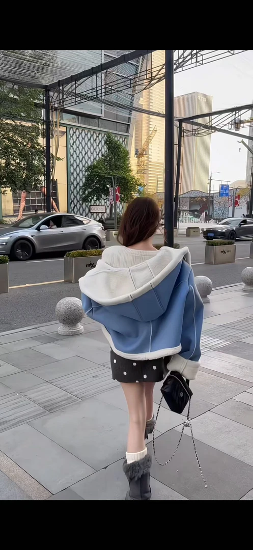 悠悠 泡菜定制冬季新款连帽宽松洋气毛毛一体加厚外套自留款