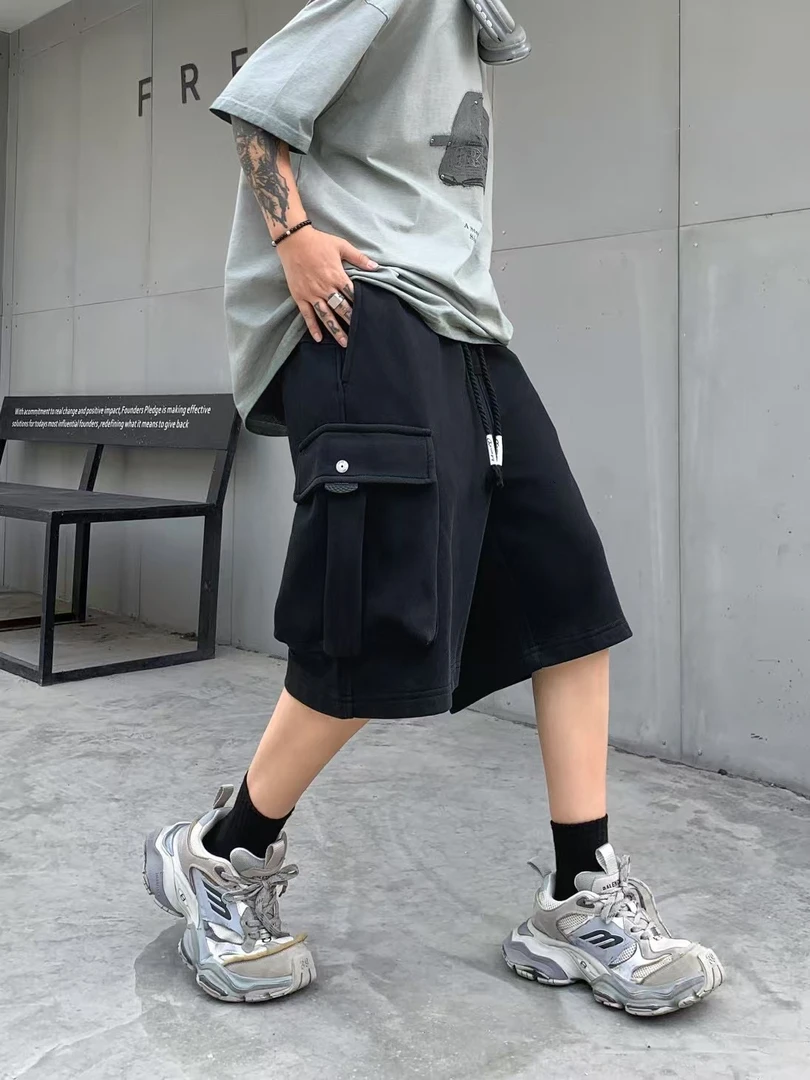 YH甄选美式宽松针织工装简约夏季短裤