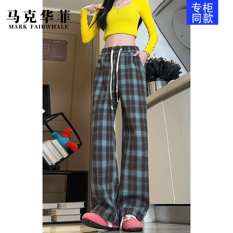 马克华菲2025美式复古格子设计休闲裤男女同款宽松直筒阔腿裤垂感