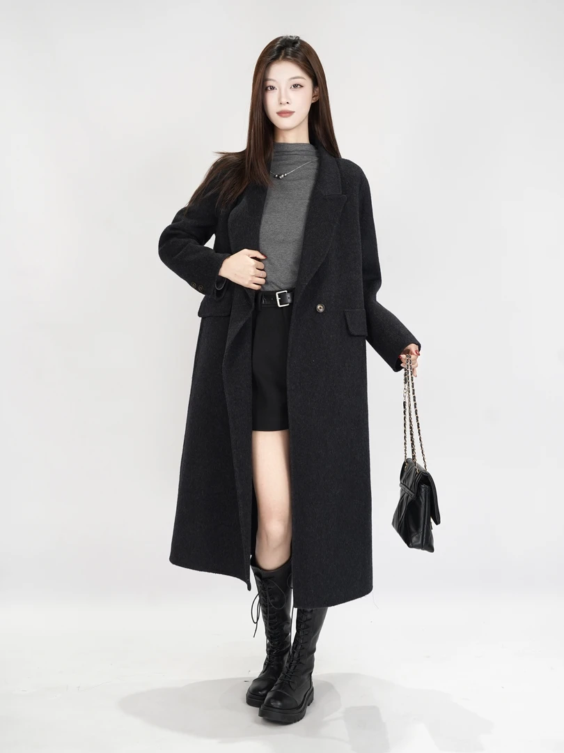 【仓内仓外】通勤百搭休闲简约保暖长款双面呢大衣