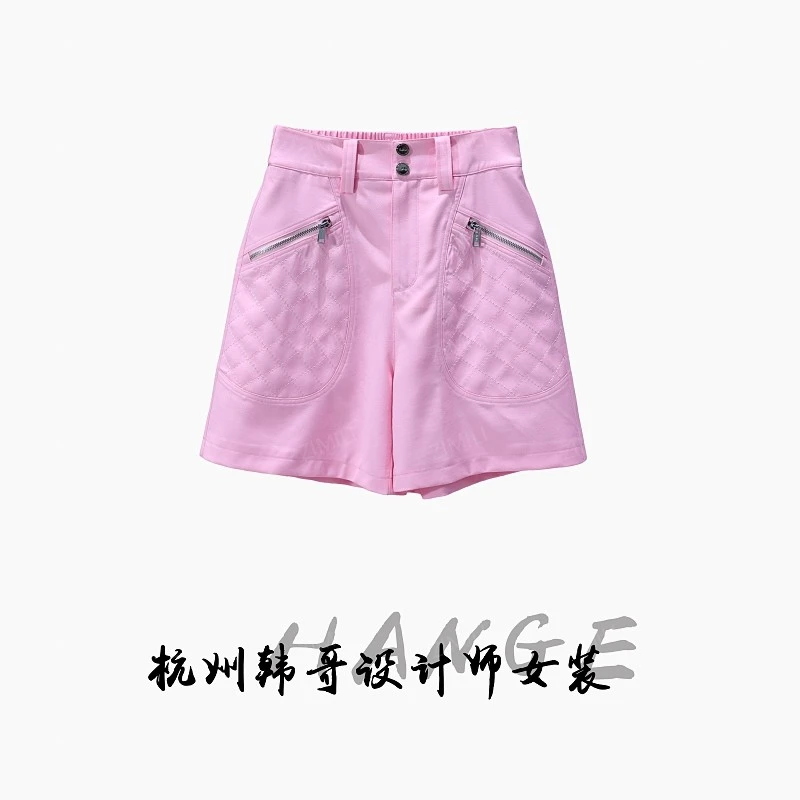 【韩哥女装】2025欧版樱花粉拉链口袋时尚休闲高克重短裤9582-H1