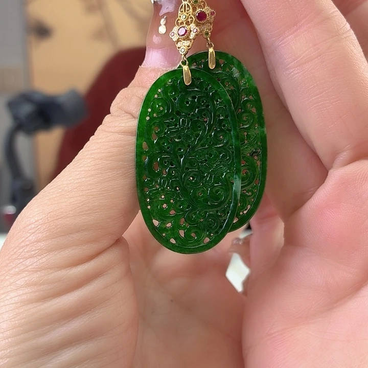 林***总翡翠18K金镶嵌耳饰翡翠