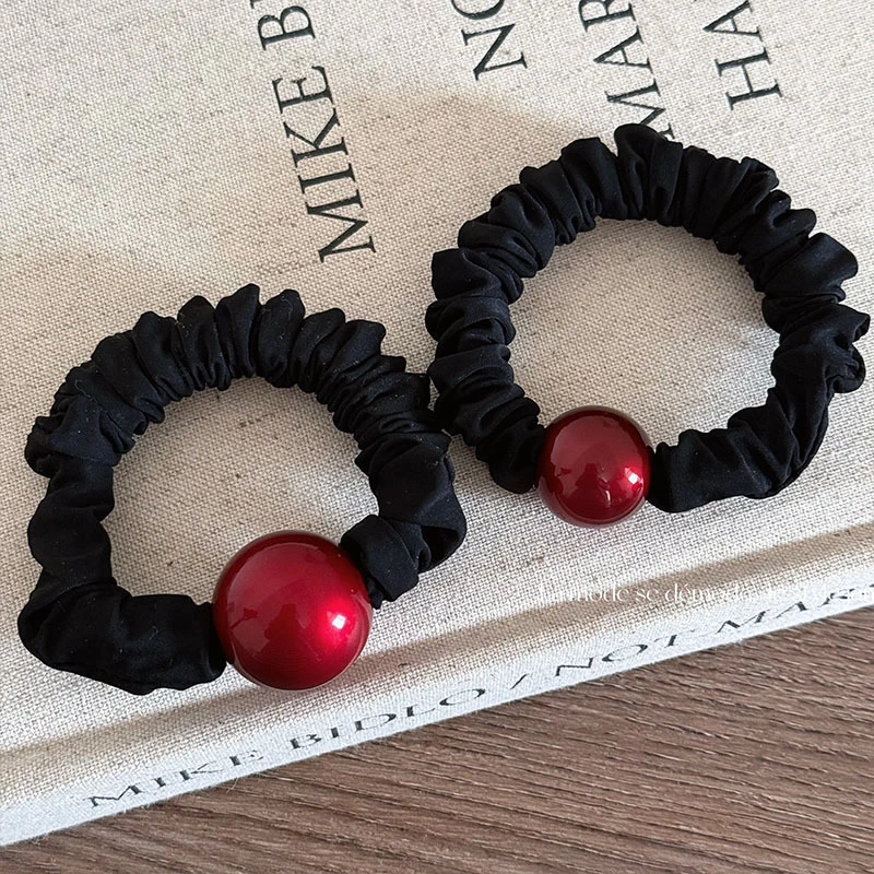 新年少女圆球小肠弹力发圈红色头绳简约皮筋发绳气质丸子皮套发饰