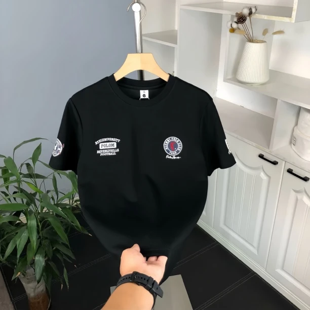 2025夏季新款时尚休闲男士T恤短袖潮流百搭修身轻奢帅气圆领半袖