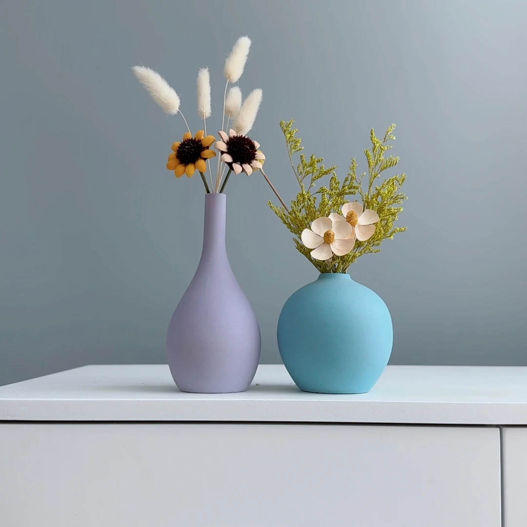 摆件陶瓷小花瓶摆件含花总高约20-30cm