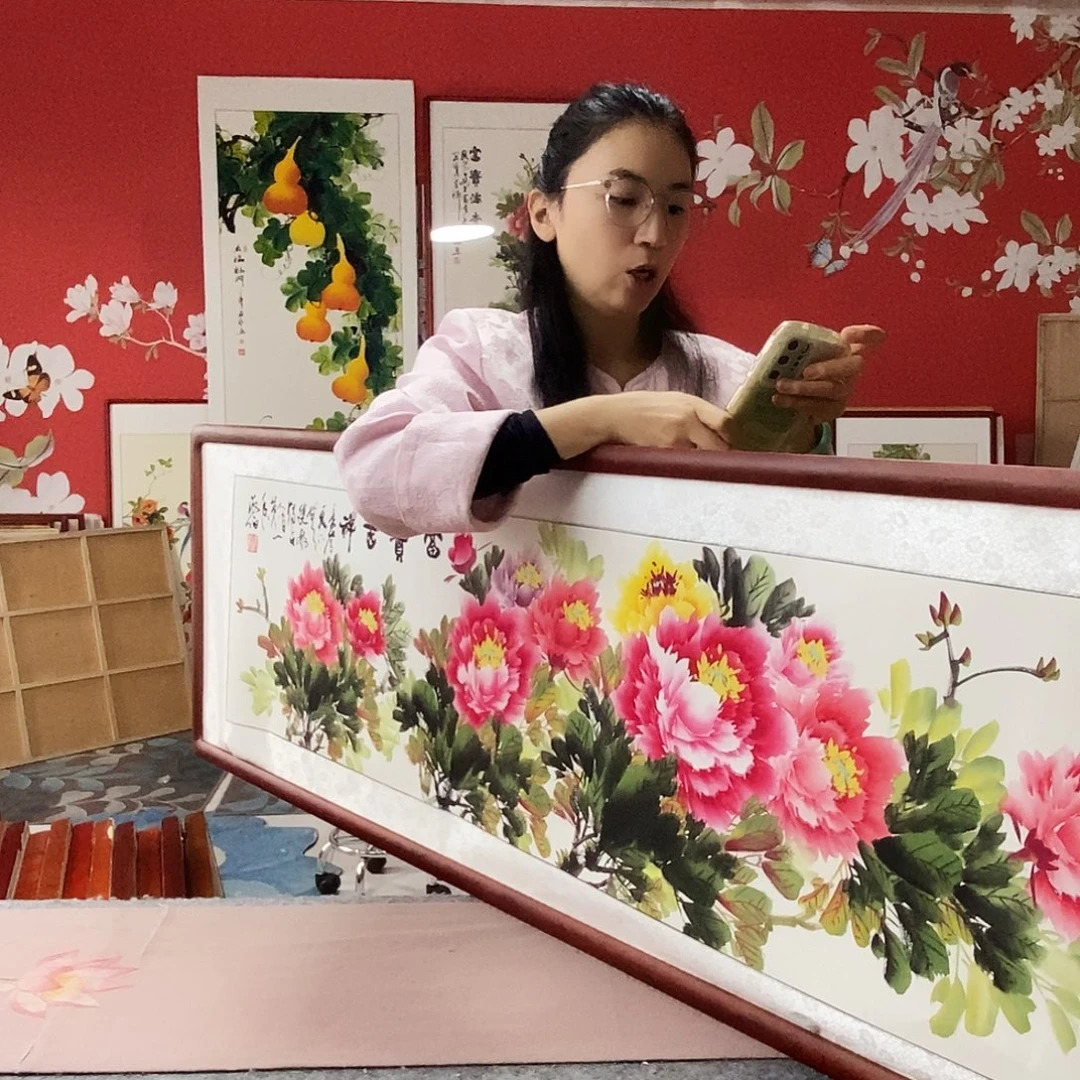 钢***装国画手写手绘带框包邮国画作品47✖️162