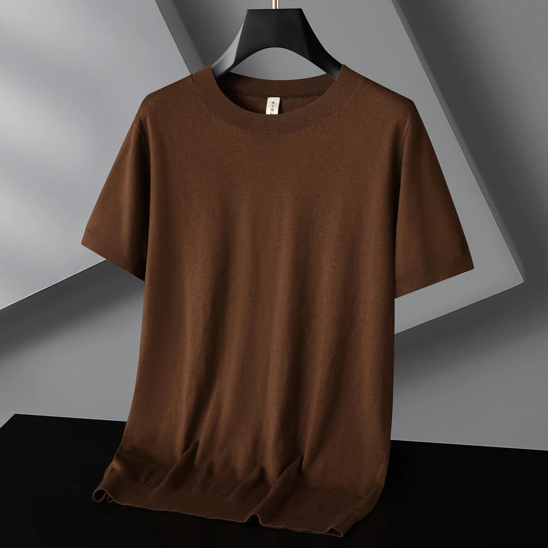 秋季百搭加肥加大男士针织半袖针织衫纯色圆领大码打底衫胖子毛衣