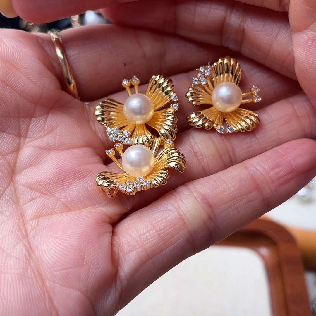 海水珍珠银S925镶嵌吊坠(不含链)随机发