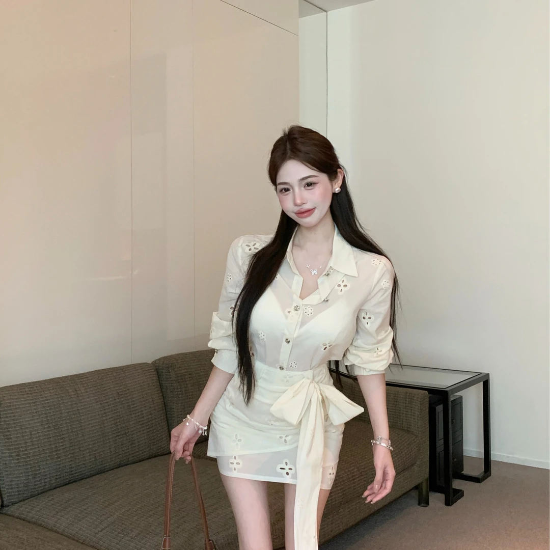 老钱风衬衫套装裙女2025超火春装开春穿搭一整套半身裙高级两件套