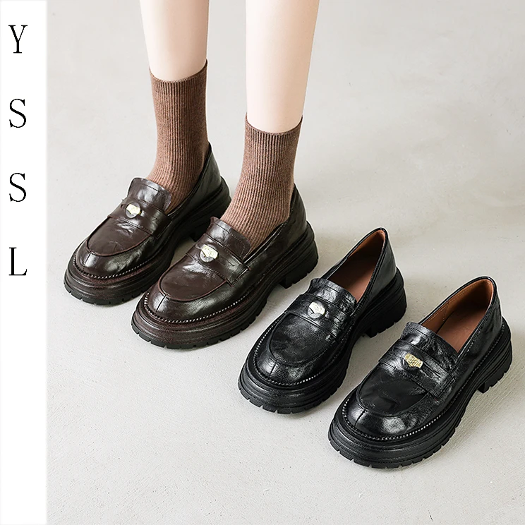 【原始森林】抗震静音真皮乐福鞋美拉德复古金币一脚蹬乐福鞋新款