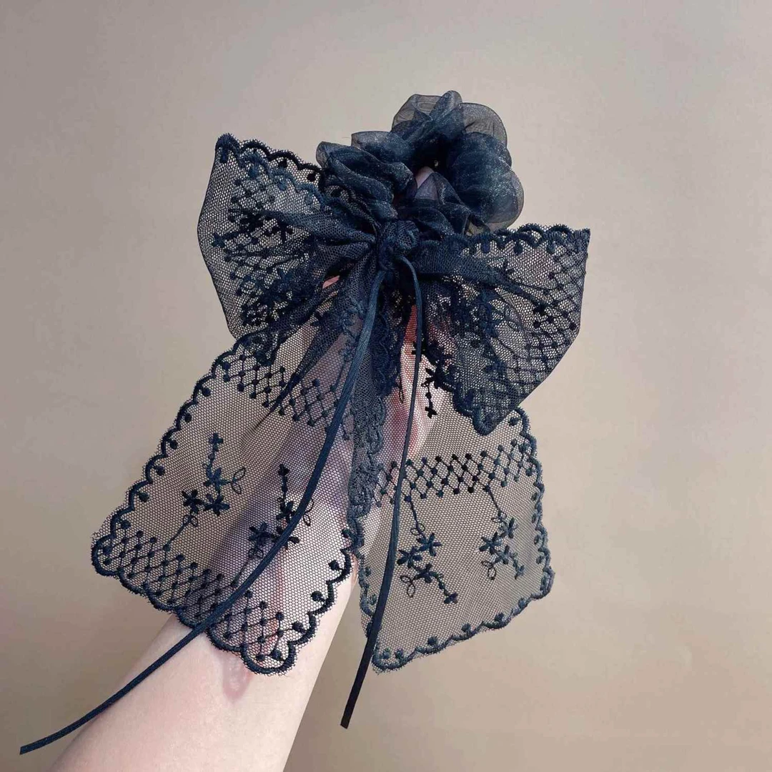 蕾丝蝴蝶结飘带大肠圈法式花边发圈流苏发带气质优雅绑发头绳