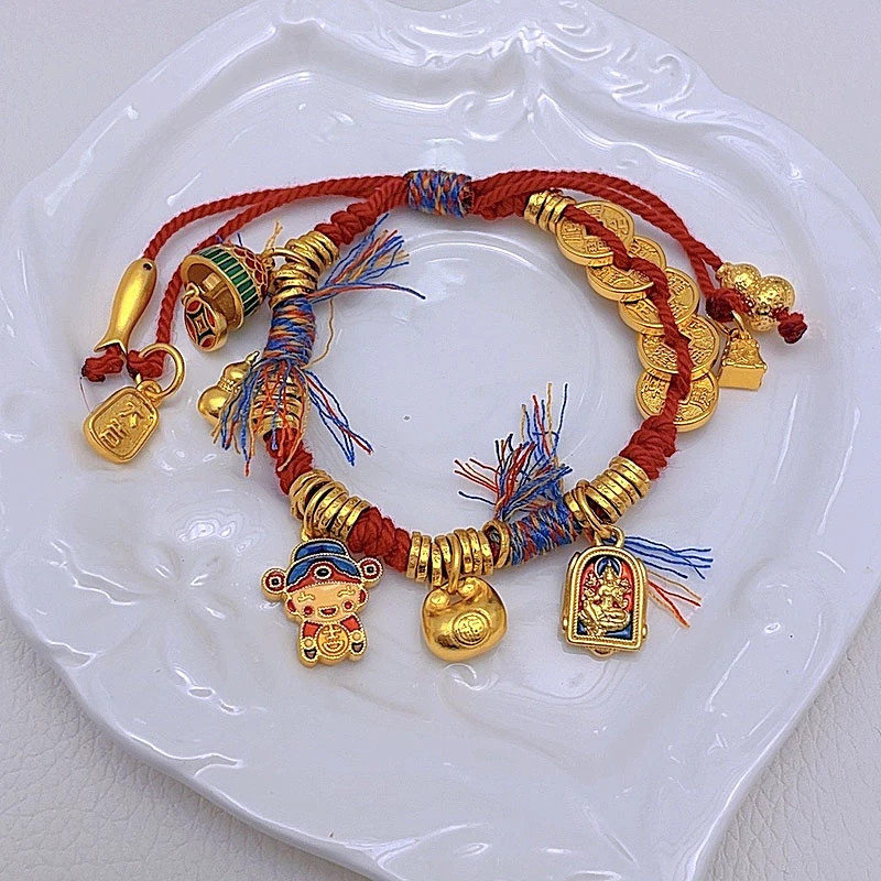 手链 1364-新中式五帝币吉言流苏手链葫芦手工编织烧蓝