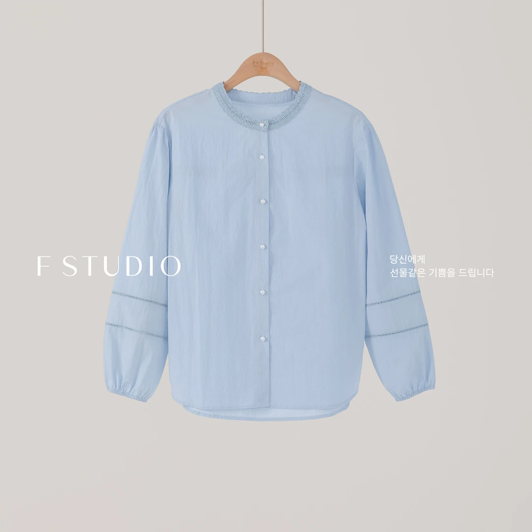 法儿家韩国限定【新品】【雾蓝山谷】FS509S080日系设计感衬衫