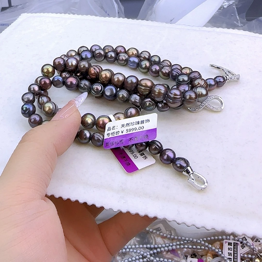 银S925镶嵌项链定制645淡水珍珠