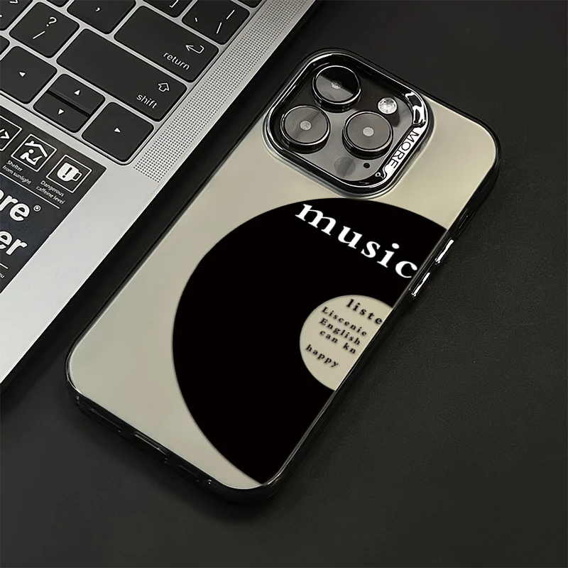 黑色唱片适用苹果16手机壳iphone15promax套14磨砂13高级12防摔11