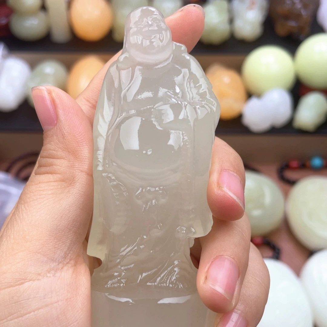 用***5石材天然古青石手把件