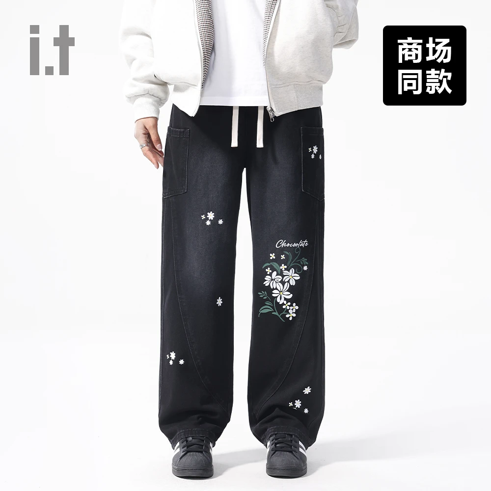 I.T潮牌CHOCOOLATE美式vibe系带松紧腰休闲牛仔裤男复古工装裤女