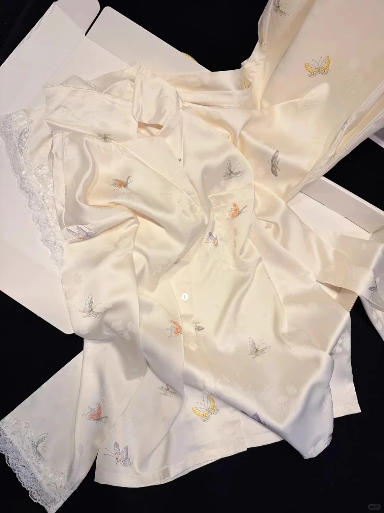 【DMXJ大梦想家】韩版蝴蝶结冰丝睡衣女夏季2025新款长裤家居服套装
