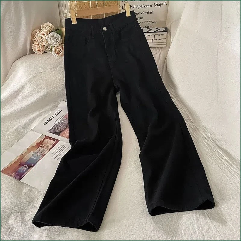 宽松直筒黑色牛仔裤女美式新款春季复古拖地阔腿裤高腰垂感裤潮