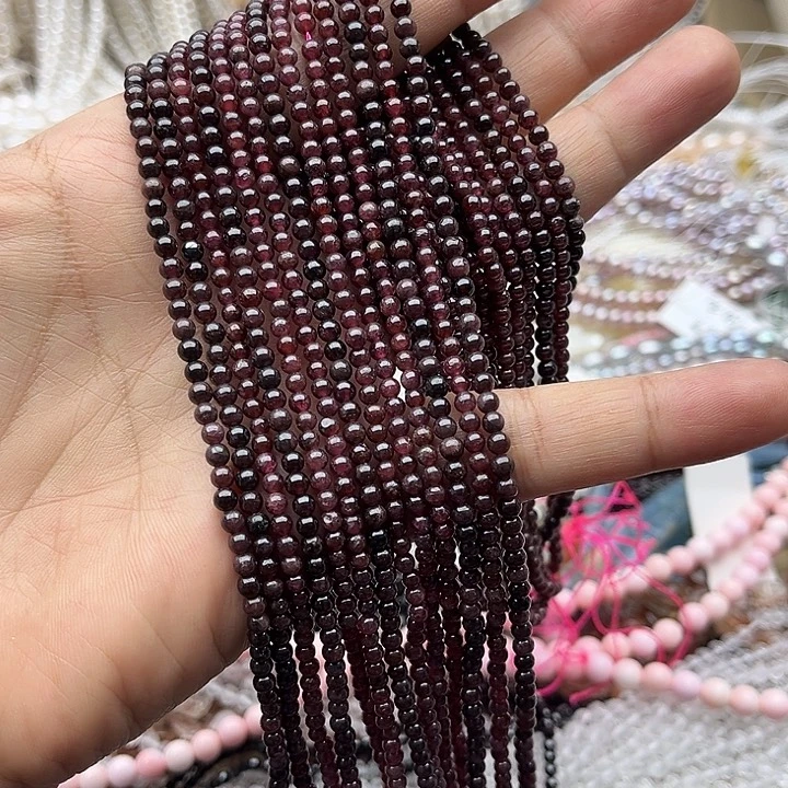 玛瑙/玉髓未镶嵌珠宝半成品2条3mm左右老矿石榴石