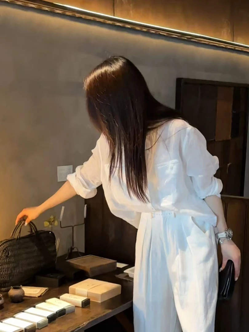 L'U'R/YI'YAO【白色沙漠】苎麻休闲时尚设计百搭简约气质衬衫9651